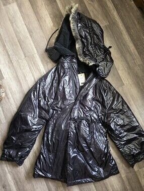 Nwt YEEZY SEASON 5 Ink 1700$ Black Hooded Puffer Coat Drawstring Waist Y2K lux
